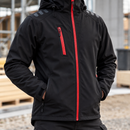 Softshell Work Jacket with Adjustable Hood - Black/Red (view 2)
