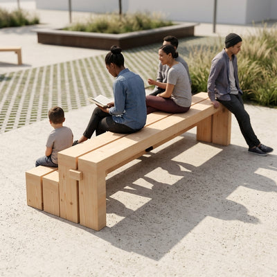 Timber bench seating, 5-person capacity, Douglas Fir construction