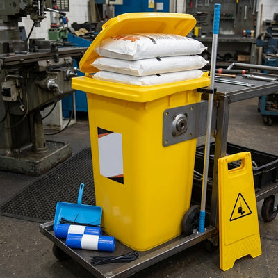 180-Litre Absorbent Spill Kit with Wheelie Bin & Disposal Accessories