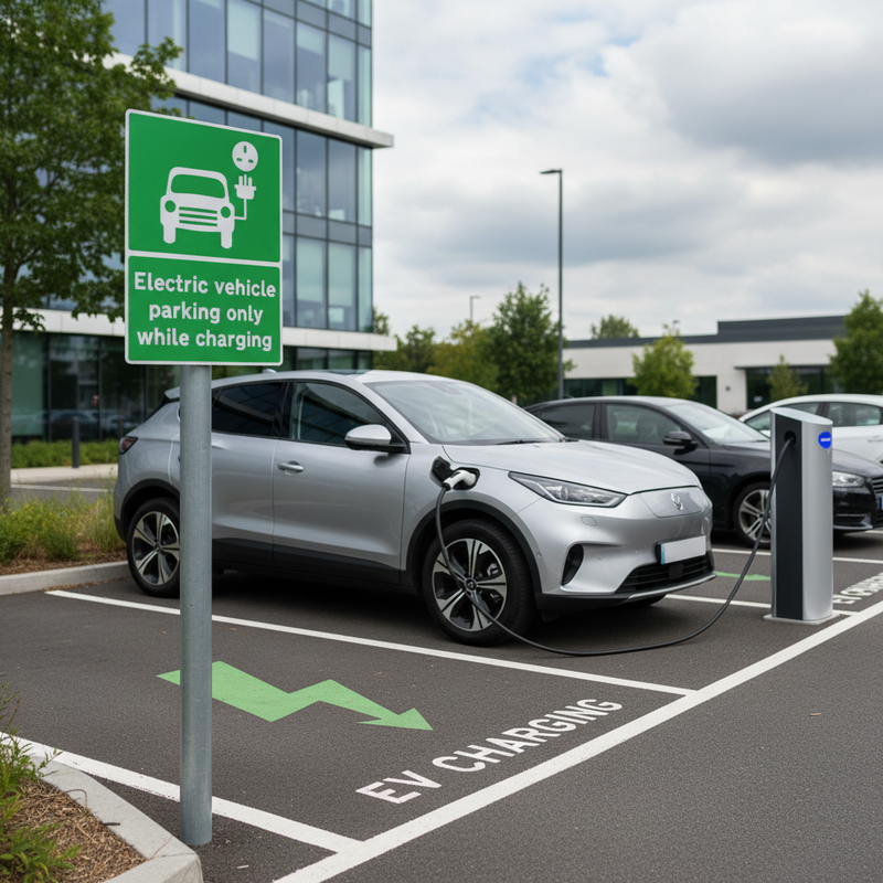 Dark Slate Gray Premium EV Parking Only While Charging Sign Face - Weather Resistant and Reflective