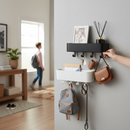 Premium Wall Mounted Shelf with 4 Key Hooks and Storage for Entryway and Hallway Organization