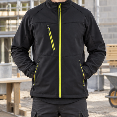 Black/Hi-Vis Yellow Windproof Softshell Work Coat