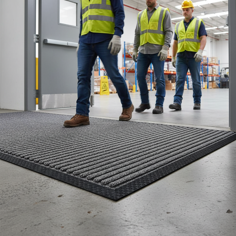 Light Slate Gray Premium Ribbed Entrance Door Mat - Charcoal for Indoor Use