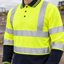 Hi-Vis Yellow Long Sleeve Polo Top with Contrast and Reflective Tape (view 2)