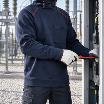 Navy Arc Flash and Flame Resistant Hoodie with Adjustable Hood