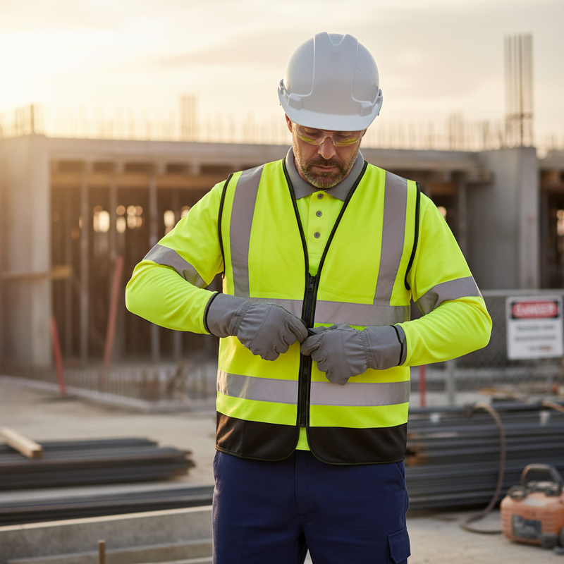 Rosy Brown High-Visibility Zip Fastened Waistcoat - Premium Saturn Yellow