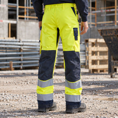 Hi-Vis Class 2 Fire Retardant Work Trousers - Hi-Vis Yellow/Navy