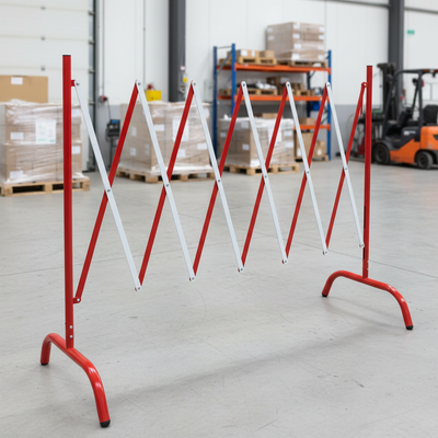 Extending Steel Safety Barrier | Red & White Concertina | Expandable 3.5m | Heavy Duty Construction | Free Delivery