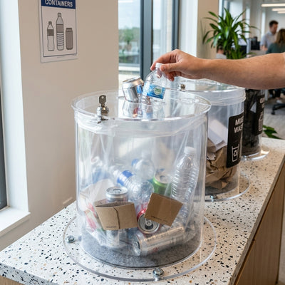 12 / 37 litre acrylic lockable recycling tube bin, clear