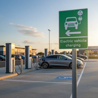 Premium EV Recharging Arrow Left Sign Face for Parking Spaces