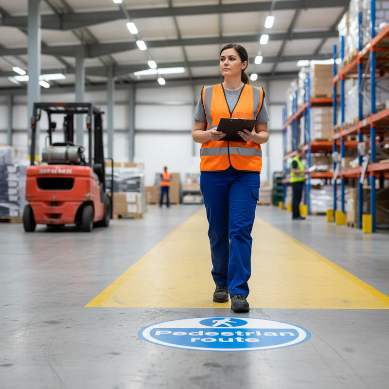 Dark Gray Premium Pedestrian Route Floor Sign - Slip Resistant and Durable