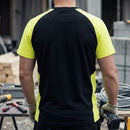 Two-Tone Cotton Work T-Shirt with Raglan Sleeves - Black/Neon Yellow