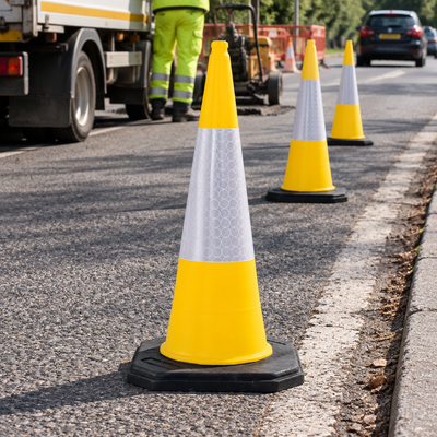 Two-Part Traffic Cone with Reflective Sleeve - 1000mm Yellow