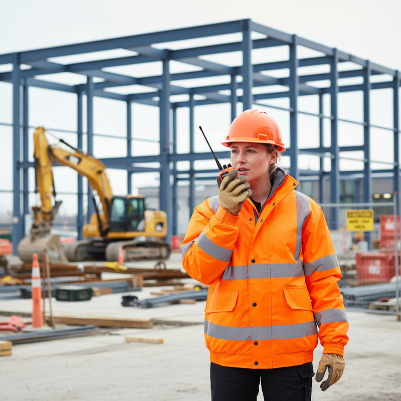 Light Gray High-Visibility Fleece Lined Bomber Jacket - Orange for Safety