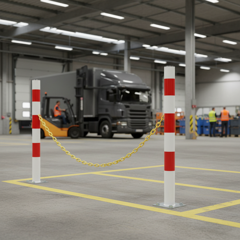 Light Slate Gray Premium High Visibility Steel Security Post - Red & White