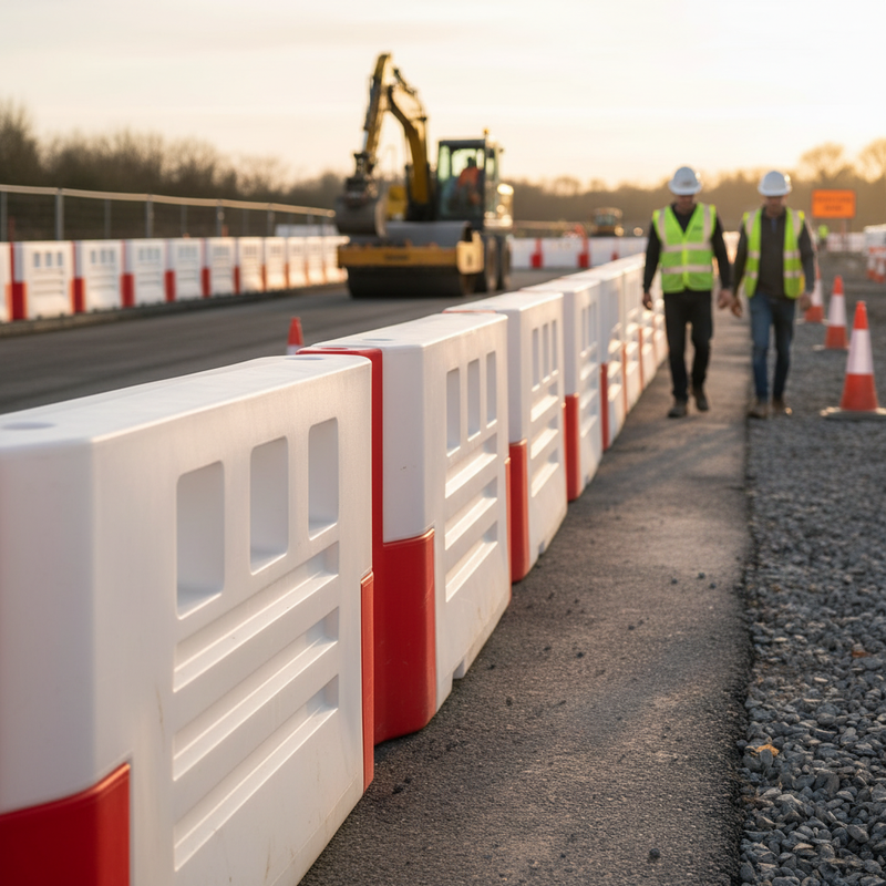 Gray Heavy Duty Water-Filled Barrier End Stop for Construction Safety