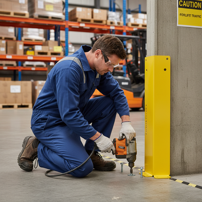 Premium Heavy Duty Corner Guard 800mm Tall - High-Visibility Yellow Steel Protector with Reflector Holes