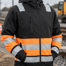 Hi-Vis Class 1 Full Zip Hoodie Handwarmer Pockets Black/Orange (view 2)