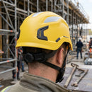 Yellow Non-Vented Work Helmet with Micro Peak and Wheel Adjustment