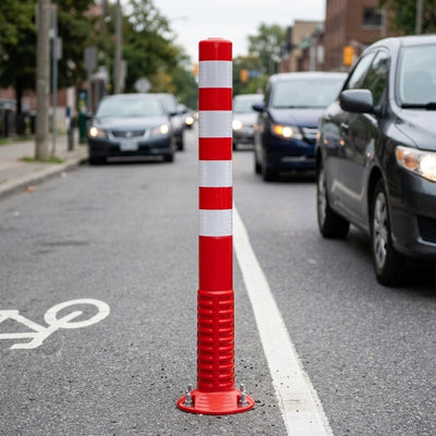 Flexback Traffic Post Thermoplastic Polyurethane Red with Reflective Bands