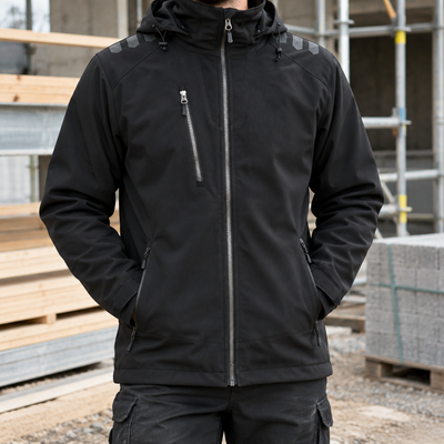 Stretch Softshell Jacket with Reflectors and Hood - Black