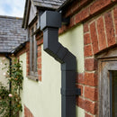 Flush Joint Adjustable Swanneck 72x72mm Aluminium Downpipe — RAL 7021 (in use)