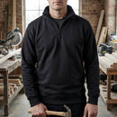 Half Zip Work Sweatshirt with Ribbed Cuffs - Black