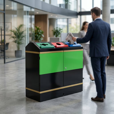 300 Litre Steel Recycling Bin with Hinged Lid and Drain Holes