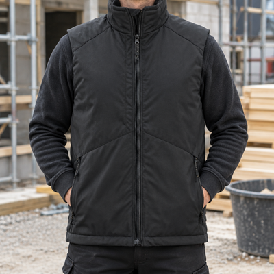 Insulated Winter Work Vest with Fleece Collar - Black