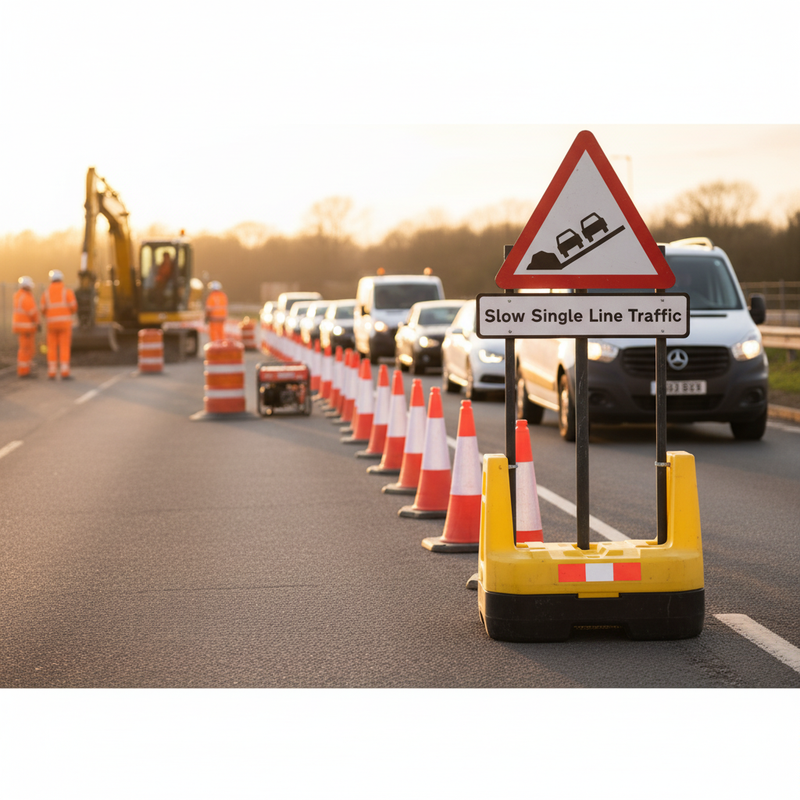 Dim Gray Premium Slow Single Line Traffic Supplementary Plate for Road Works