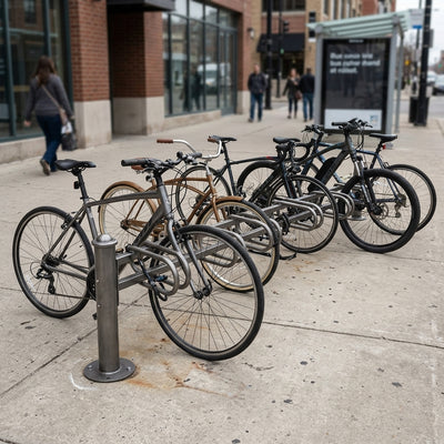 Modular 6-Space Steel Cycle Rack with Decorative Top Cap