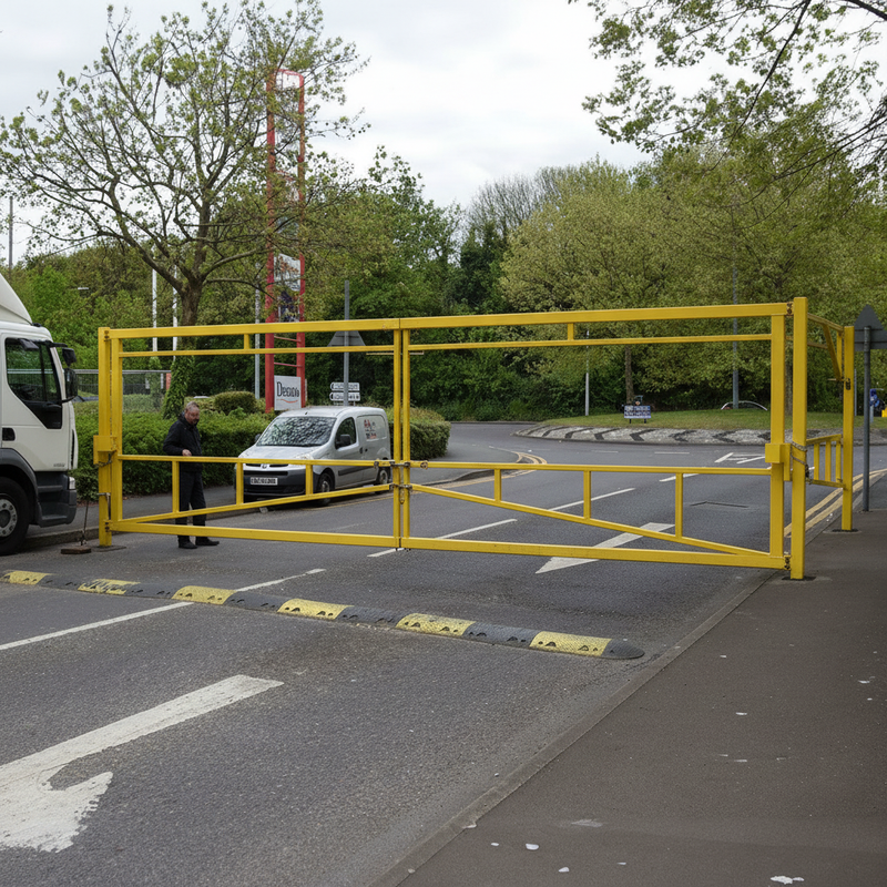 Dim Gray Double Leaf Opening Height Restrictor Barrier with Lockable Swing Gate