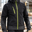 Black/Hi-Vis Yellow Hooded Soft Shell Work Coat (view 2)