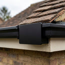 Aluminium Box Gutter Stop End 135 x 100mm — RAL 9005 (in use)