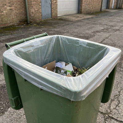 240L Clear Recycled Wheelie Bin Liners – 120 Gauge, Box of 100