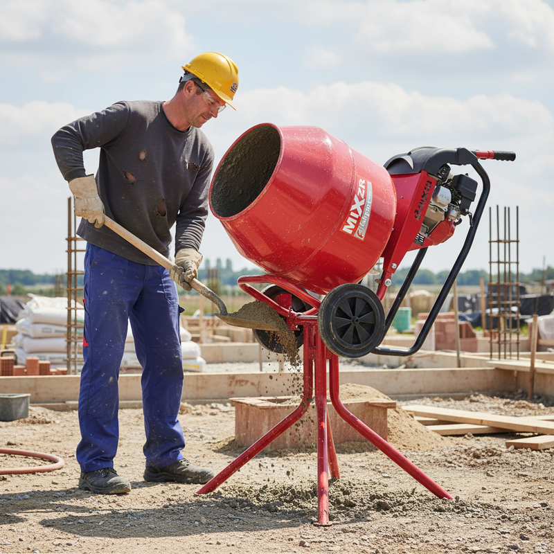 Light Gray High-Performance Petrol Cement Mixer with Easy Assembly and Unique Paddle Design