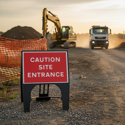 Premium Caution Site Entrance Sign 600 x 450mm - Robust and Durable