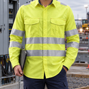 Arc Flash and Flame Resistant Long Sleeve Shirt - Hi-Vis Yellow/Navy