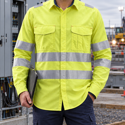 Arc Flash and Flame Resistant Long Sleeve Shirt - Hi-Vis Yellow/Navy