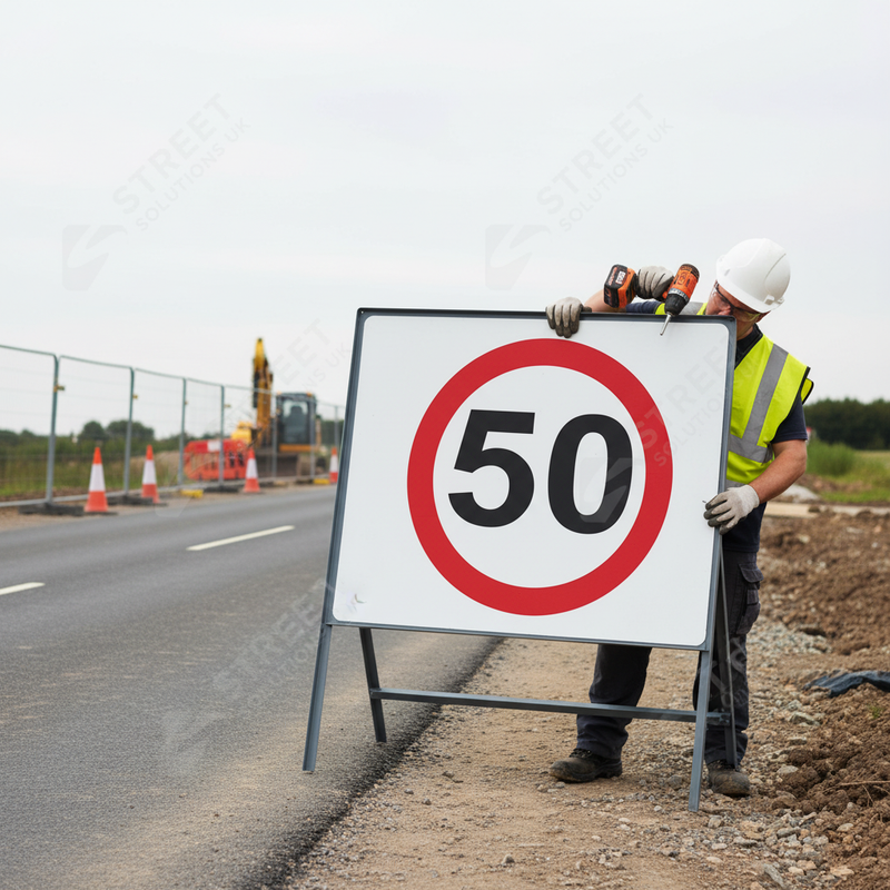 Light Gray Premium 50mph Metal Sign Face - 750mm for Traffic Control