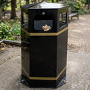 100 Litre hexagonal steel litter bin with five apertures