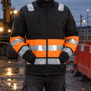 Class 1 Black/Hi-Vis Orange High Visibility Zip-Front Work Jacket