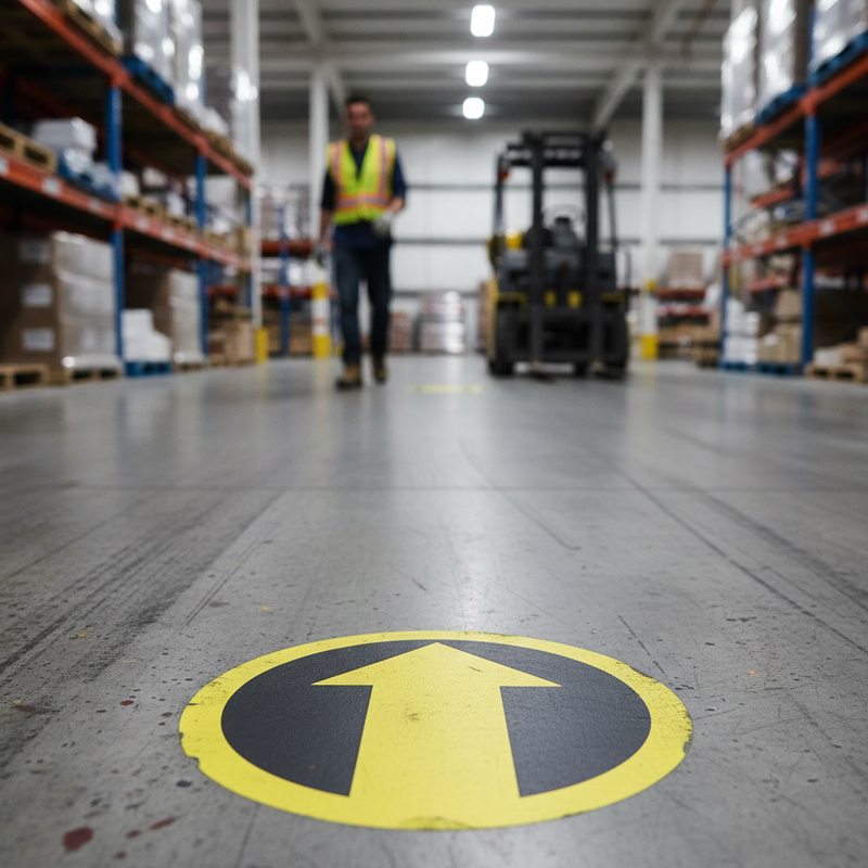 Slate Gray Premium Slip Resistant Floor Sign - Yellow and Black - 430mm Diameter