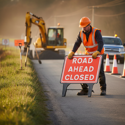 Heavy Duty Road Ahead Closed Sign - 1050x750mm with Robust Design
