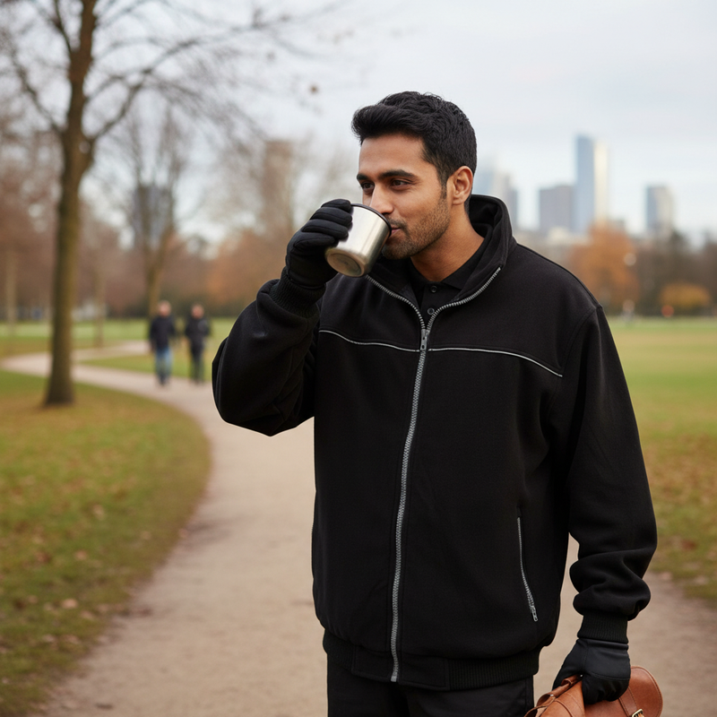 Dark Gray Premium Micro Fleece Jacket with Concealed Hood - Black