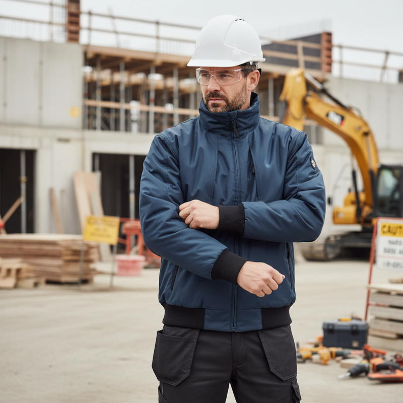 Dark Slate Gray Heavy Duty PU Coated Quilted Bomber Work Jacket for All Trades