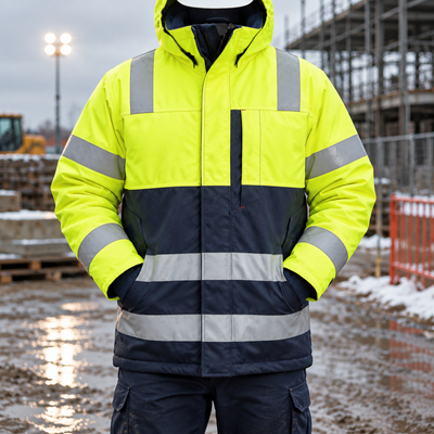 Flame Retardant Waterproof Insulated Hi-Vis Jacket - Yellow/Navy
