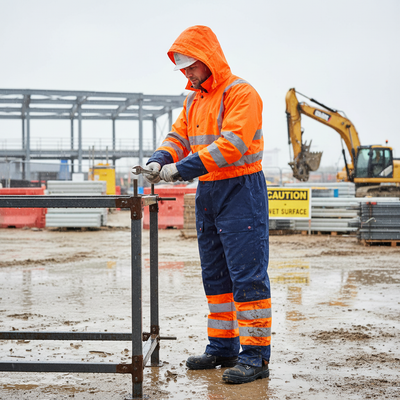 Heavy Duty Thermal Two-Tone Hi-Vis Waterproof Overall - Orange/Navy Blue
