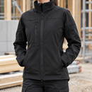 Women's Softshell Stretch Work Jacket with Multiple Pockets - Black