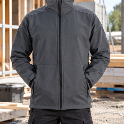 Windproof Softshell Work Jacket with High Collar - Steel Grey